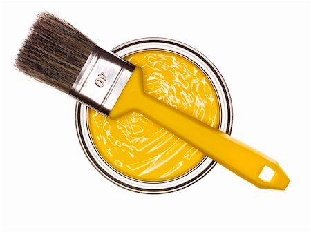 simsearch:700-05451131,k - Yellow Paint can with brush from above isolated on white background Photographie de stock - Aubaine LD & Abonnement, Code: 400-05297913