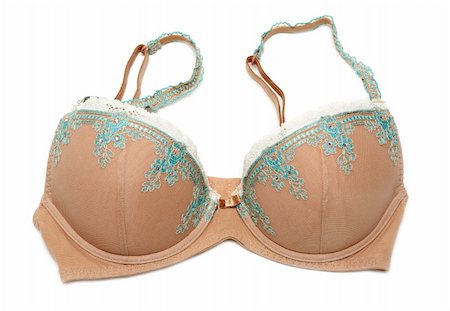 Beige bra with blue embroidery on white background Stock Photo - Budget Royalty-Free & Subscription, Code: 400-05298094
