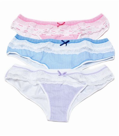 simsearch:400-05298095,k - Three feminine striped lacy panties on white background Photographie de stock - Aubaine LD & Abonnement, Code: 400-05298091