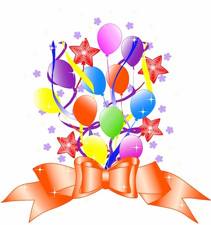 birthday background with bow, balloons, ribbons. vector illustration Stockbilder - Microstock & Abonnement, Bildnummer: 400-05298263