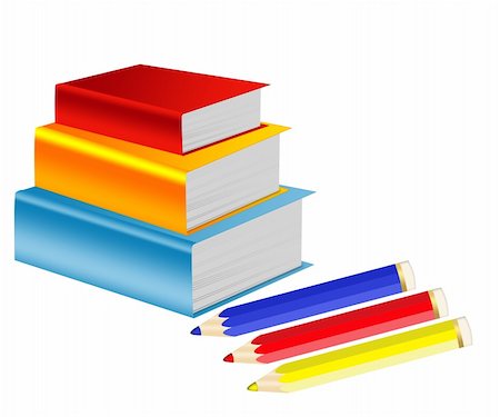 ruslan5838 (artist) - Illustration of pile of books and crayons on a white background Stockbilder - Microstock & Abonnement, Bildnummer: 400-05298678