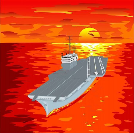 simsearch:400-04500008,k - Aircraft carrier floating on waves with plane flying up from it a vector illustration Stockbilder - Microstock & Abonnement, Bildnummer: 400-05298689