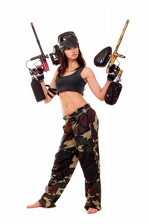 simsearch:400-08041679,k - Sexy young girl posing like playing paintball Foto de stock - Royalty-Free Super Valor e Assinatura, Número: 400-05299168