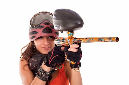 photos warriors long hair - Sexy young girl posing like playing paintball Stock Photo - Budget Royalty-Free & Subscription, Code: 400-05299173