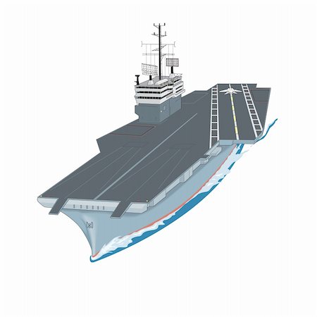 simsearch:400-06922670,k - Aircraft carrier floating on waves with plane flying up from it a vector illustration Stock Photo - Budget Royalty-Free & Subscription, Code: 400-05299497