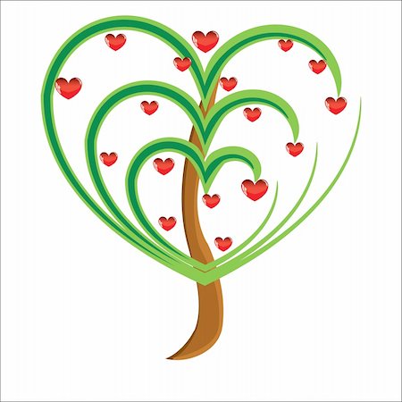 Vector apple tree with red fruits in the form of heart illustration Valentines Stock Photo - Budget Royalty-Free & Subscription, Code: 400-05299514