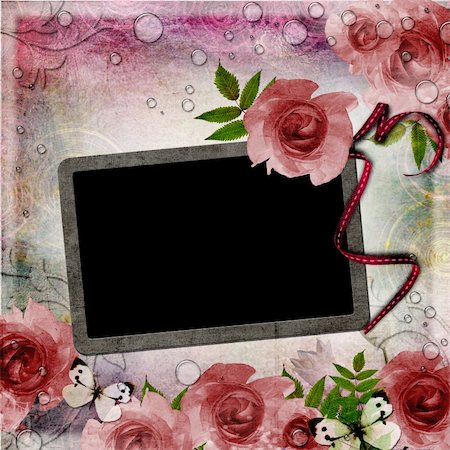 Vintage pink and green background with frame and  roses ( 1 of set) Stock Photo - Budget Royalty-Free & Subscription, Code: 400-05299786