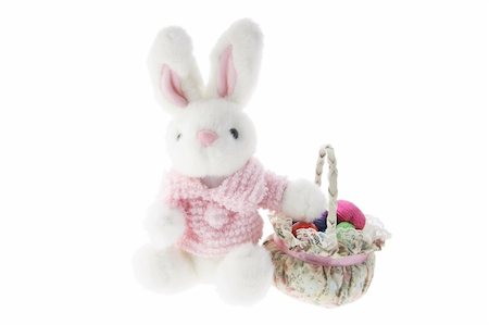 stuffed animals bunny - Easter Bunny with Basket on White Background Stock Photo - Budget Royalty-Free & Subscription, Code: 400-05290005