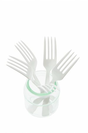 simsearch:400-04777213,k - Plastic Forks in Glass Jar on White Background Foto de stock - Super Valor sin royalties y Suscripción, Código: 400-05290061