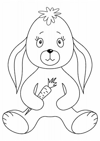 simsearch:400-06798041,k - Rabbit siting and holding carrot in paws, monochrome contours Foto de stock - Super Valor sin royalties y Suscripción, Código: 400-05290220