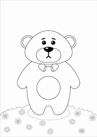 simsearch:400-04787541,k - Teddy bear a vector tilde on a flower summer meadow, vector, monochrome contours Stockbilder - Microstock & Abonnement, Bildnummer: 400-05290585