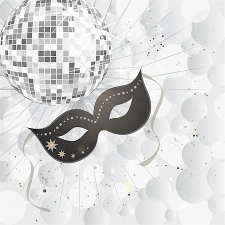 illustration of a venetian mask and a silver mirror ball on transperency dots Stock Photo - Budget Royalty-Free & Subscription, Code: 400-05290623