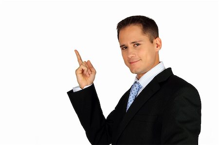 senior dark background - A young and handsome business man pointing up at something presenting it to the viewer Stock Photo - Budget Royalty-Free & Subscription, Code: 400-05290630