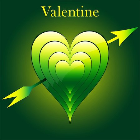 simsearch:400-05736913,k - Valentine love hearts in green and yellow with arrow. Subtle pattern and glowing background. Photographie de stock - Aubaine LD & Abonnement, Code: 400-05290857