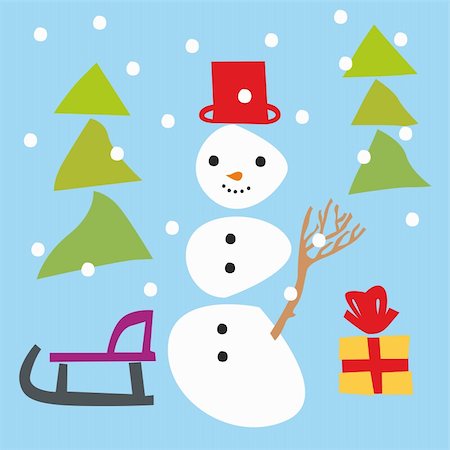 fully editable vector illustration of isolated funny snowman and christmas items Stock Photo - Budget Royalty-Free & Subscription, Code: 400-05291130