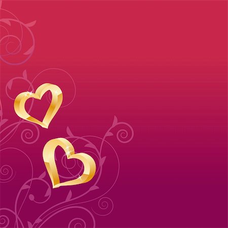 simsearch:400-04790291,k - Gold hearts and swirl ornament on dark red background Photographie de stock - Aubaine LD & Abonnement, Code: 400-05291175