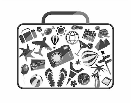 sea elements - black and white luggage composed from different travel elements isolated on white background Stock Photo - Budget Royalty-Free & Subscription, Code: 400-05291172