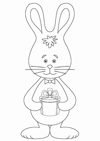 Holiday vector: toy rabbit with a gift box, isolated, contour Stock Photo - Budget Royalty-Free & Subscription, Code: 400-05291191