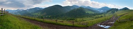 forest path panorama - Summer early morning mountain landscape with rural dirty road. Five shots stitch image. Stock Photo - Budget Royalty-Free & Subscription, Code: 400-05291390