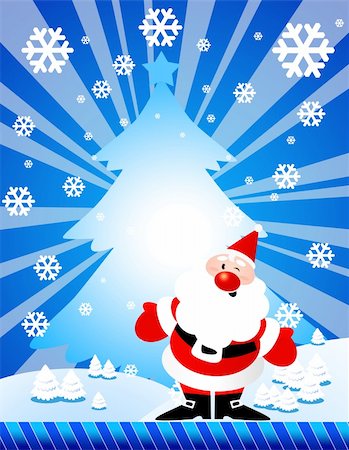 Illustration of a card with Santa Claus, fur-trees, snowdrifts, snowflakes Stock Photo - Budget Royalty-Free & Subscription, Code: 400-05291544