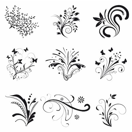 simsearch:400-04863588,k - Set of floral design elements. Vector illustration. Vector art in Adobe illustrator EPS format, compressed in a zip file. The different graphics are all on separate layers so they can easily be moved or edited individually. The document can be scaled to any size without loss of quality. Stock Photo - Budget Royalty-Free & Subscription, Code: 400-05291869
