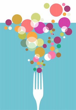 simsearch:400-05877482,k - Cutlery icons. One fork silhouette with colorful circles on light blue background.  Vector ilustration. Stock Photo - Budget Royalty-Free & Subscription, Code: 400-05292117