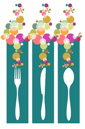 simsearch:400-05877482,k - Cutlery icons. Fork, spoon, knife silhouettes in banners with colorful circles on green background.  Vector illustration. Stock Photo - Budget Royalty-Free & Subscription, Code: 400-05292118