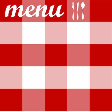 fork and knife on red - Food, restaurant, menu design with cutlery silhouettes on red tablecloth texture. Vector available Stock Photo - Budget Royalty-Free & Subscription, Code: 400-05292123