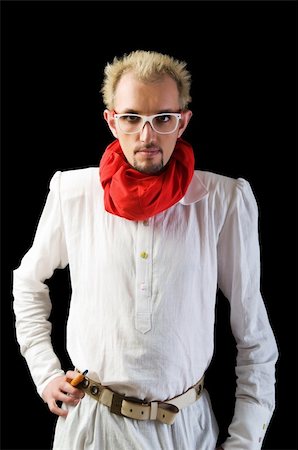 funny old men crazy - Man with red scarf on the black Stock Photo - Budget Royalty-Free & Subscription, Code: 400-05292714