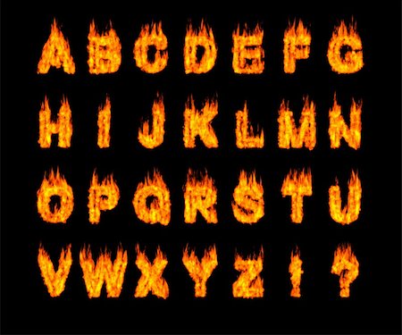 Set of burning Latin alphabet letters. Artistic font. Digital illustration isolated on black background. Stock Photo - Budget Royalty-Free & Subscription, Code: 400-05292786