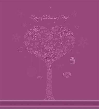 Valentines pink vector background with tree, hearts and snowflakes Foto de stock - Super Valor sin royalties y Suscripción, Código: 400-05292795