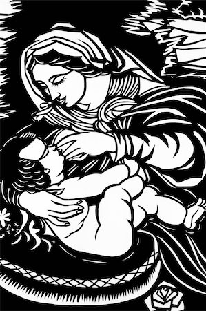 Paper-cutting of Maria feeding an infant in black-and-white Stock Photo - Budget Royalty-Free & Subscription, Code: 400-05292801