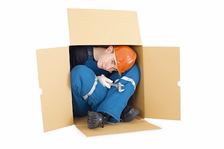 scab - The hired worker arrived from other country in cardboard box Stock Photo - Budget Royalty-Free & Subscription, Code: 400-05292814