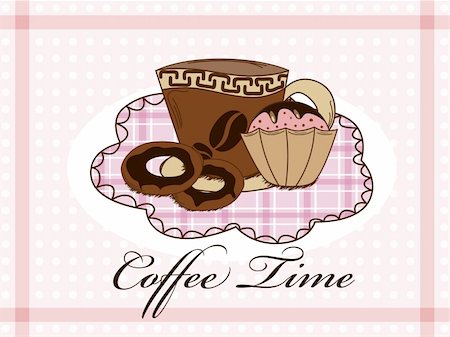 Vector picture with coffee, donuts and muffin Stock Photo - Budget Royalty-Free & Subscription, Code: 400-05292864