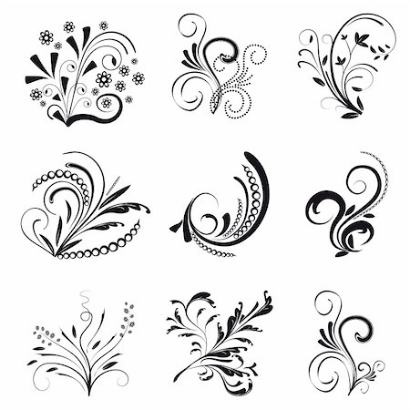 floral tattoo - Set of floral design elements. Vector illustration. Vector art in Adobe illustrator EPS format, compressed in a zip file. The different graphics are all on separate layers so they can easily be moved or edited individually. The document can be scaled to any size without loss of quality. Foto de stock - Super Valor sin royalties y Suscripción, Código: 400-05292915
