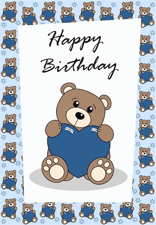 happy birthday card with a cute brown bear Stock Photo - Budget Royalty-Free & Subscription, Code: 400-05292922