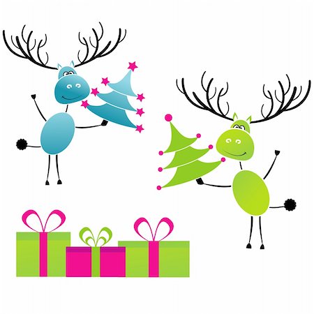 Christmas reindeer with gifts for you .Vector illustration Foto de stock - Super Valor sin royalties y Suscripción, Código: 400-05293079