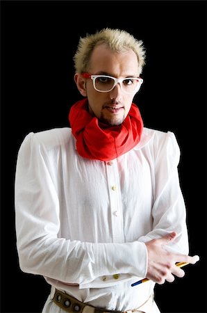 funny old men crazy - Man with red scarf on the black Stock Photo - Budget Royalty-Free & Subscription, Code: 400-05293801