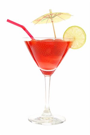red strawberry cocktail party drink isolated on white background Stock Photo - Budget Royalty-Free & Subscription, Code: 400-05293966