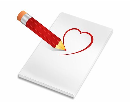 Illustration of an icon of a pencil and notepad with the drawn heart Stock Photo - Budget Royalty-Free & Subscription, Code: 400-05304160