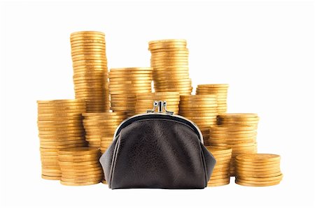 simsearch:400-07574972,k - Many golden coins and purse isolated on white background Stock Photo - Budget Royalty-Free & Subscription, Code: 400-05304664