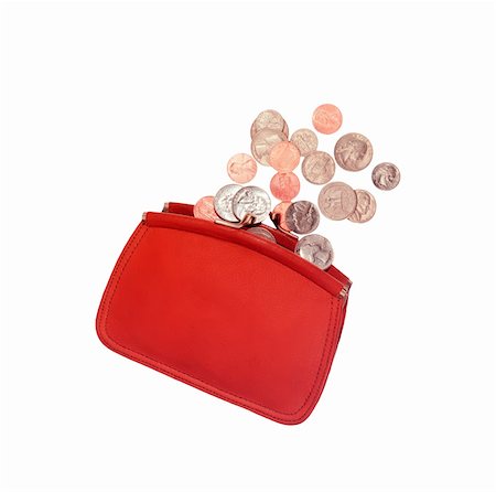 Red woman purse and coin isolated on white Stock Photo - Budget Royalty-Free & Subscription, Code: 400-05304764