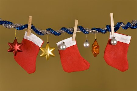 red hanging socks and Christmas ornaments Stock Photo - Budget Royalty-Free & Subscription, Code: 400-05304956