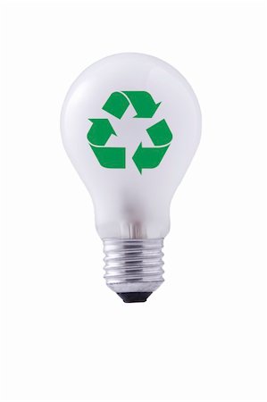 reduced sign in a shop - light bulb and green recycling sign on white background Stock Photo - Budget Royalty-Free & Subscription, Code: 400-05305041