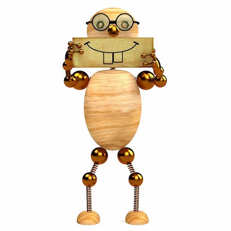 simsearch:400-04283811,k - 3d wood man smile holding blank board Photographie de stock - Aubaine LD & Abonnement, Code: 400-05305284