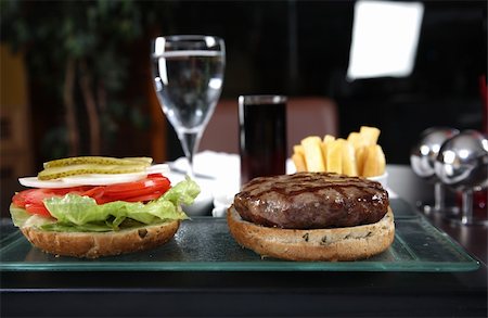 steak and cheese - Front shoot of a burger and french fries Stock Photo - Budget Royalty-Free & Subscription, Code: 400-05305764