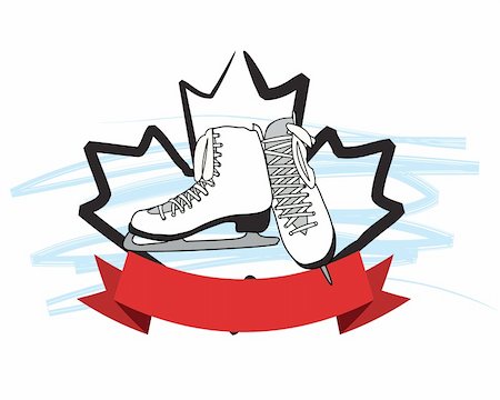 Ice skates with banner and large maple leaf in the back. Stock Photo - Budget Royalty-Free & Subscription, Code: 400-05306179