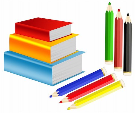 ruslan5838 (artist) - Illustration of pile of books and crayons on a white background Stockbilder - Microstock & Abonnement, Bildnummer: 400-05306206
