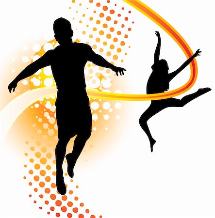 Boy and girl silhouettes dancing and jumping Stock Photo - Budget Royalty-Free & Subscription, Code: 400-05306551