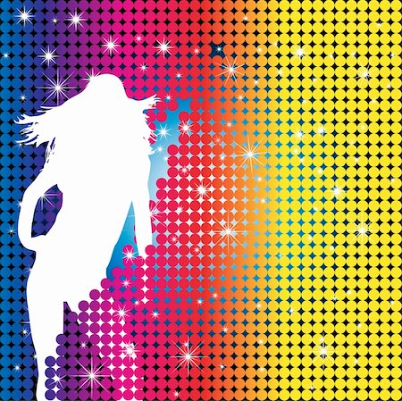 simsearch:400-04118629,k - Grunge Background with Party Girl Silhouette with Stars and Dots Stock Photo - Budget Royalty-Free & Subscription, Code: 400-05306562